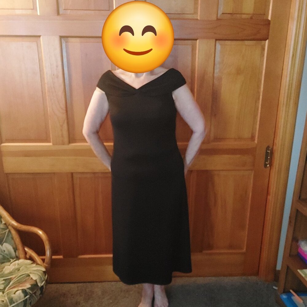 Chadwicks of Boston off the shoulder basic black dress.